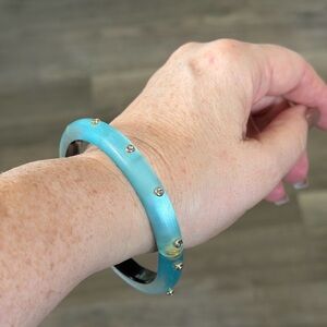 ALEXIS BITTAR Turquoise lucite hinged Bangle Bracelet with Gold Accents